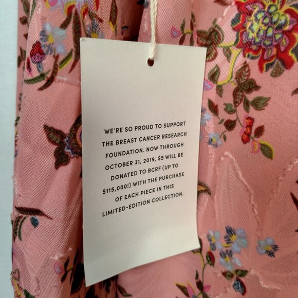 Loft Blouse Shirt XXS Petite Pink Floral Long Balloon Sleeve Semi Sheer Textured - Picture 11 of 11